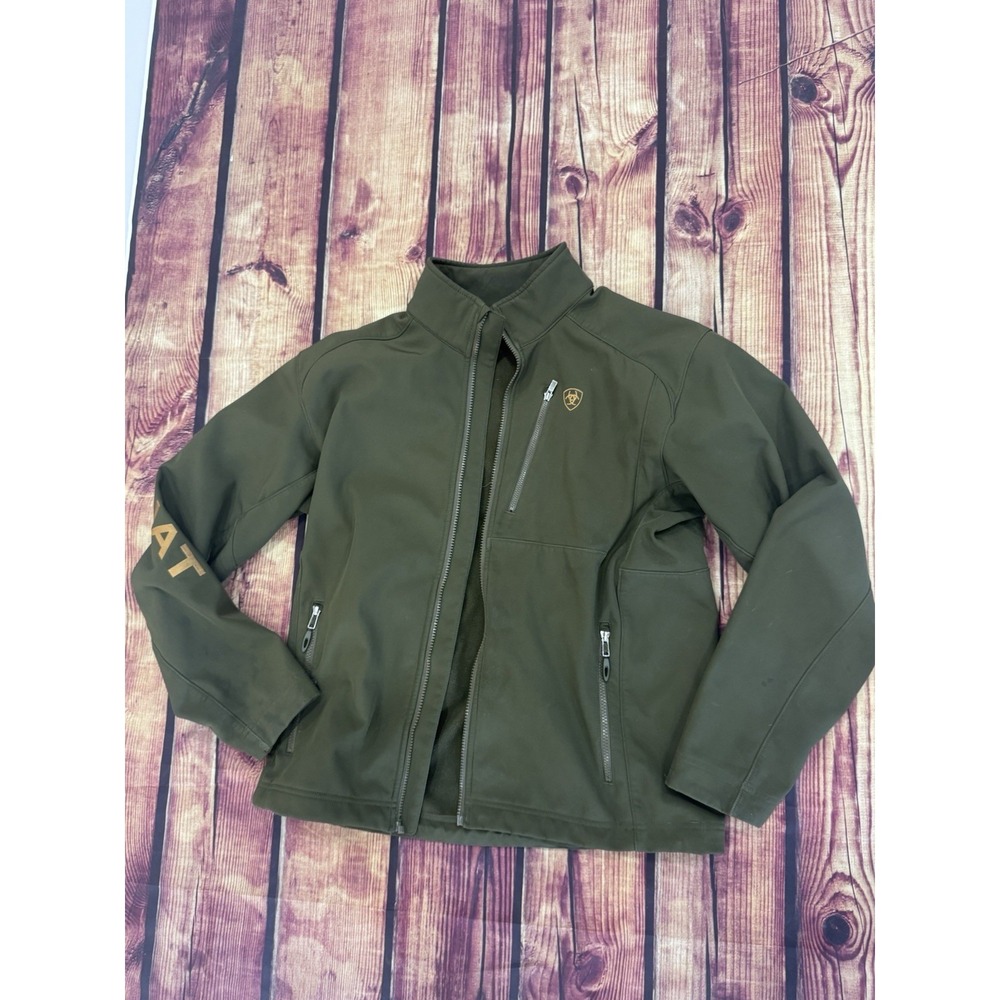 Ariat Men's Green Full Zip Jacket Stand-Up Collar Zipped Pockets Logo Sleeve